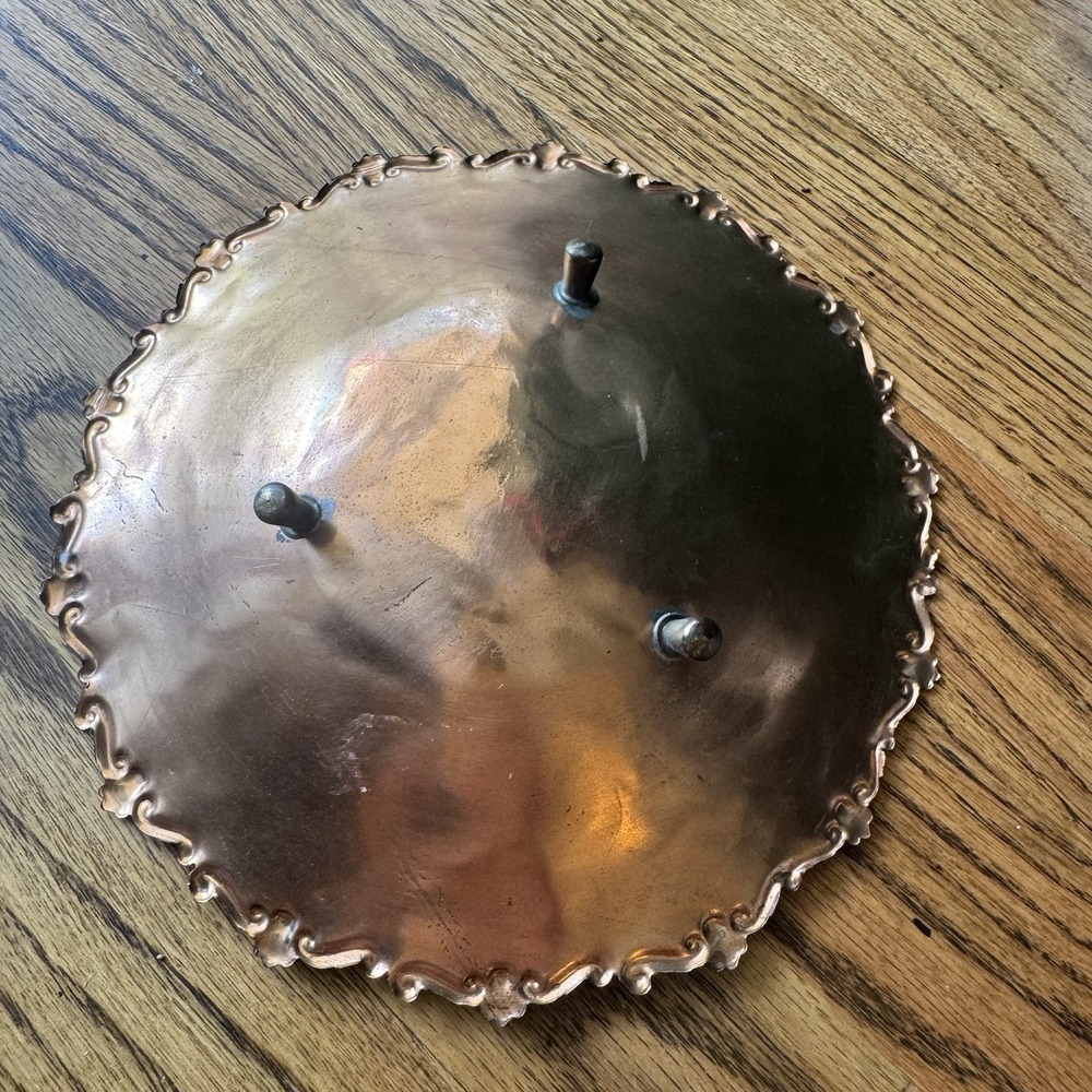 Vintage Copper Footed Bowl | Hand-Etched Boho Floral Dish | Artist Signed - Picture 6 of 13